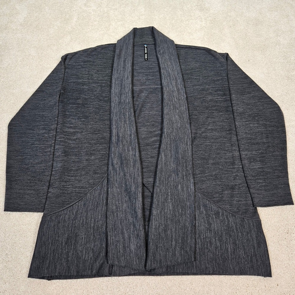 Kuhl Open Front Cardigan Shawl Collar‎ Dark Gray Heathered Long Sleeve Size L